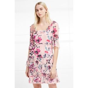 NWOT French Connection LINOSA Ruffle Tiered Blush Pink Floral Elbow Sleeve Dress